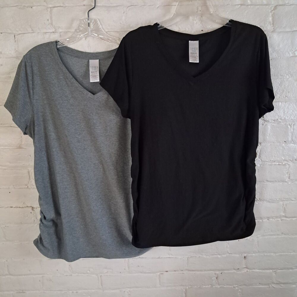 Lot Of 2 Vneck Stretchy Maternity Tshirts Sz L Black Gray Time And Tru